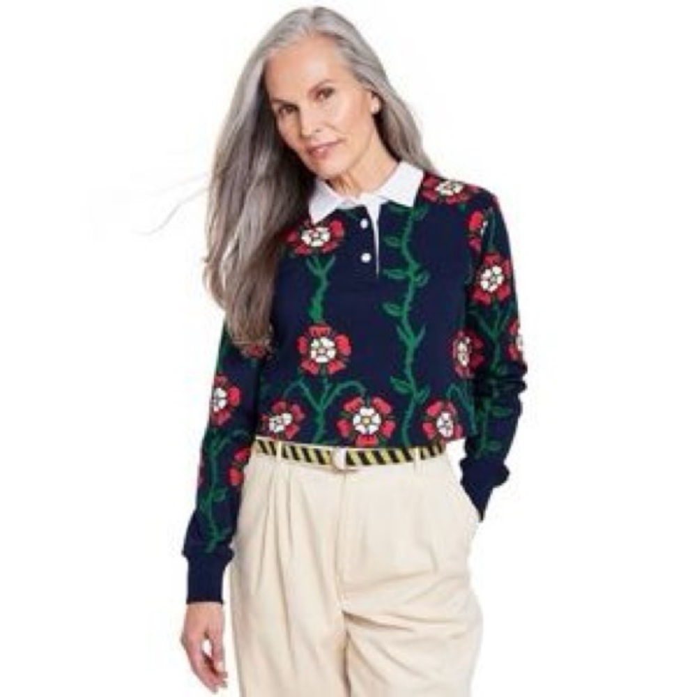 Rowing Blazers x Target | Rose Long Sleeve Collared Rugby Navy Cropped Top